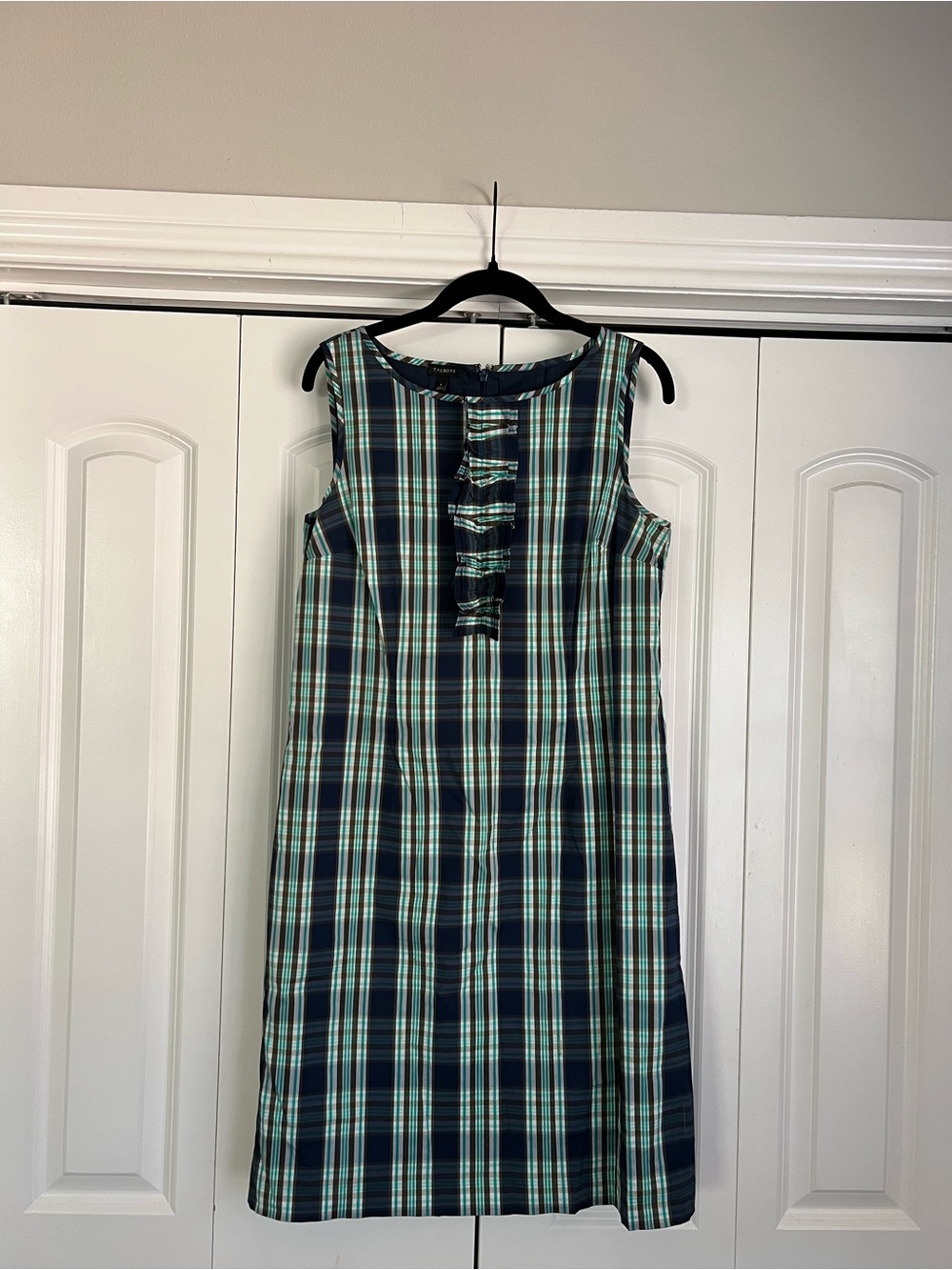 Talbots Navy and Green Plaid Sleeveless Midi Dress